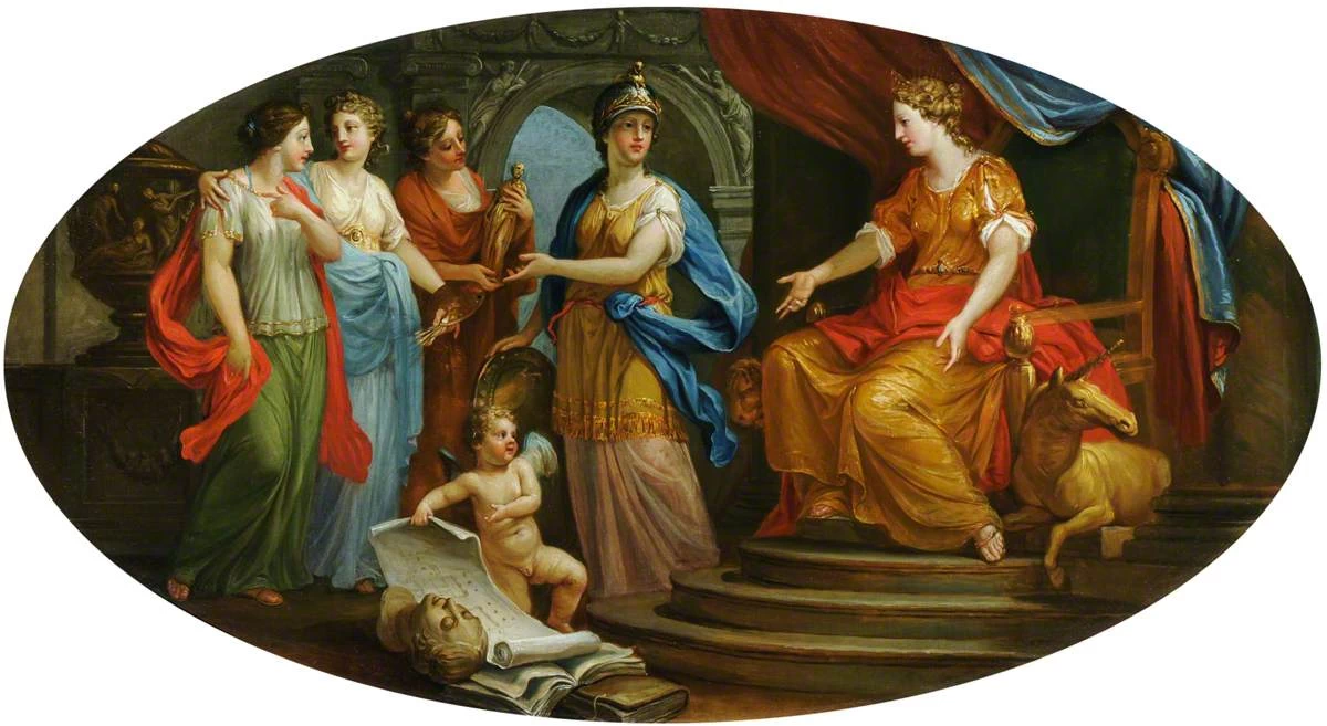 Minerva presenta alla Britannia le personificazioni delle arti della pittura, del giardinaggio, della scultura e dell'architettura - National Trust